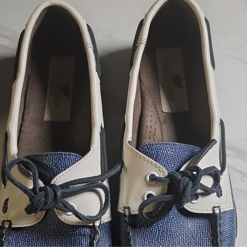 Golfstream‎ Blue White Leather Boat Shoes Men's US 9 Lace-Up Comfort Casual